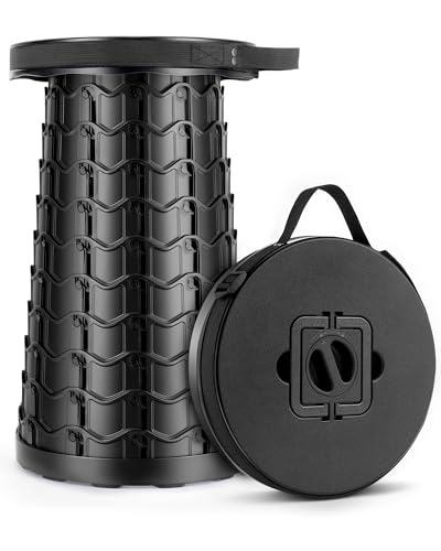 Image of Portable Heavy Duty Collapsible Stool - Wide Seat, Extra Tall & Height Adjustable Stool - Retractable Folding Chair for Camping, Fishing, Hunting & Outdoor