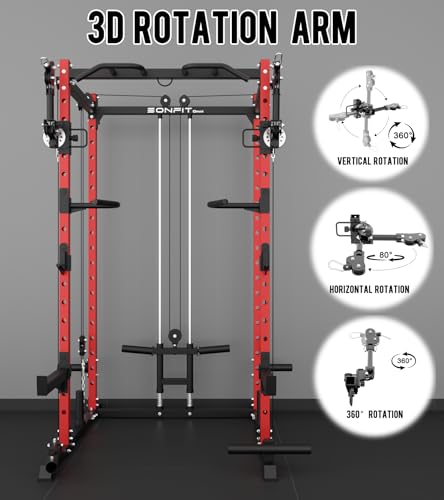 Image of Eonfit E2 Power Cage,1500LB Squat Rack with Cable Crossover System.Multi-Function Power Rack for Home Gym.All-in-One Squat Rack with More Training Attachments