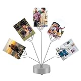FaitAtten Desktop Heart-Shaped Photo Tree Style Holders Round Base,5-Branch Family Picture Frame Clips Holder Desk Card Display Stand for Christmas,Wedding, Birthday Party,Gift Silver