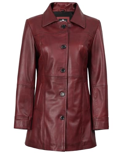 Image of Blingsoul Women's Lambskin Leather Car Coat - Vintage Real Long Leather Jacket for Women