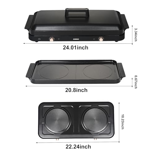 AEWHALE Portable Double Electric Burner with Removable Cast Aluminium Griddle Pan Non-stick,1800 W Hot Plate for Cooking, Independent Temperature Control for Family Party - Thumbnail 5
