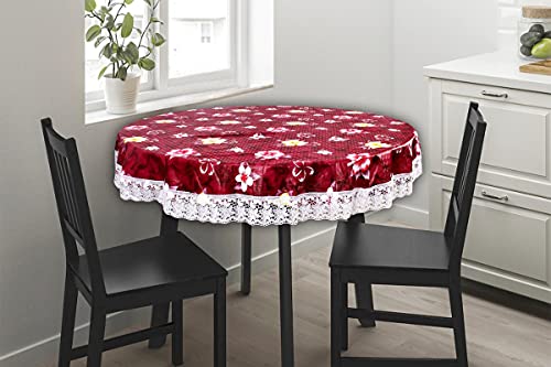 Image of The Furnishing Tree Polyvinyl Chloride (PVC) Round Shaped Center Table Cover Wxl 48X48 Inches with White Border Lace