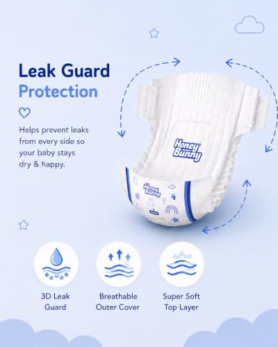Image of Honey Bunny Tape Diaper for Baby | NB Size | 66 Pack | Ultra thin | Cottony Super Soft | Super Fast Absorption | 0-5 Kg