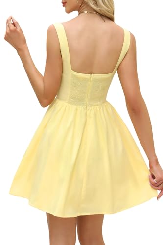 Image of Womens Square Neck Mini Dress Sexy Sleeveless Adjustable Straps Summer Cute A-Line Short Prom Cocktail Party Dresses