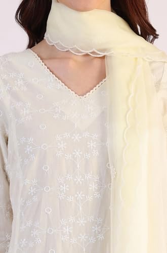 Image of W for Woman Embroidered Lace Cotton Blend Straight Kurta & Straight pant Set