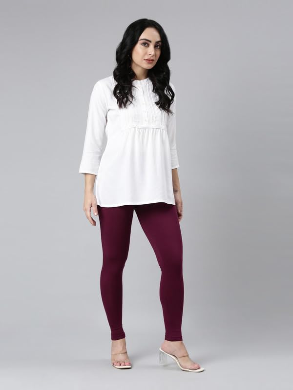 Image of GO COLORS Soft Cotton Stretch Ankle Length Leggings for Women | Breathable