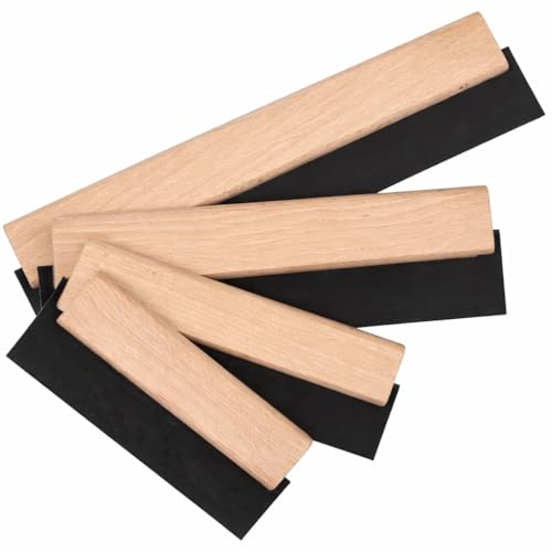 Set of 4 Rubber Grout Squeegee Tools with Wooden Handle Tile Grout Float & Spreader for Wall & Floor Tiling DIY & Professional Use