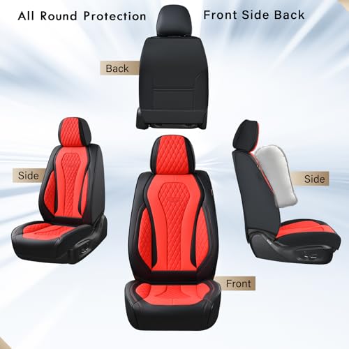 Image of Coverado Seat Covers 2 Pack, Car Seat Covers Front Seats, Red Car Seat Cover, Waterproof Car Seat Covers, Car Seat Cushion, Front Leather Seat Protector Fit for Most Cars