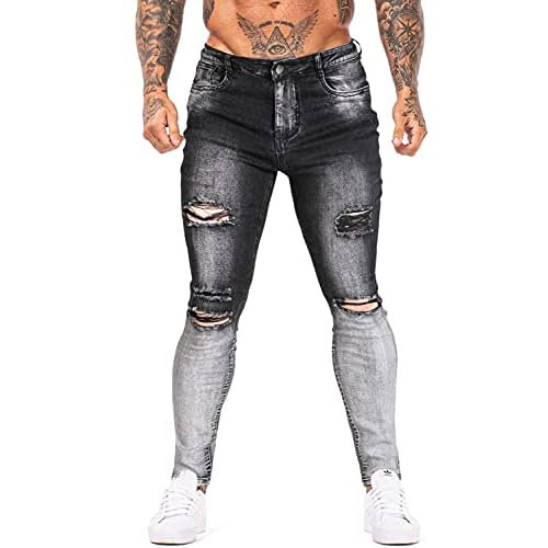 GINGTTO Mens Skinny Jeans Stretch Ripped Jeans Pants Men Skinny 28W x 30L Dark Grey