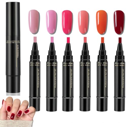 6PCS Polish Nail Polish Pens Nail Polish Pens Nail Varnish Pens 3 In 1 Gel Nails Polish Pen Set UV Lamp Required Gel Nails Polish Crafts Pen DIY Nail Pens for Girls and Ladies