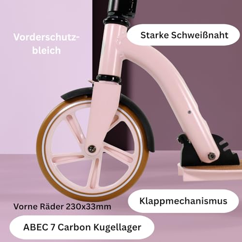 BEST SPORTING B Vintage Scooter Kinder & Erwachsene in pink I Kinder-Roller mit 230er Rolle I hochwertiger Cityroller I Scooter-Roller f&uuml;r bis zu 100 kg I Tretroller Erwachsene klappbar