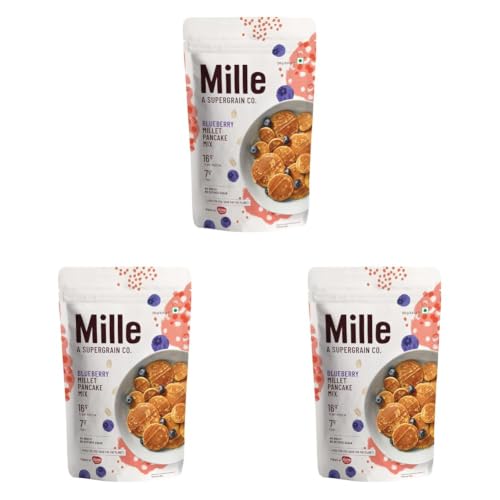 Image of Mille 16g High Plant Protein Blueberry Millet Pancake | NO MAIDA | Eggless | Gluten Free | Low Carbs | Low GI Millet Grain | No Refined Sugar Pancake Mix | High Protein Breakfast | 250 grams