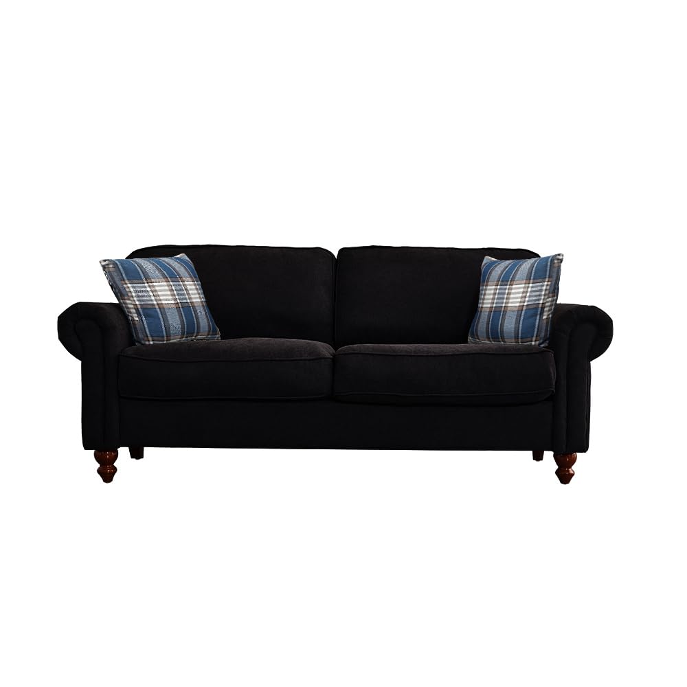 Panana 2 Seater and 3 Seater Sofa Vintage Style Sofa, Timeless Linen Fabric Settee with Roll Arm Padded Upholstery,Black 2 Seater (Black, To 2 seats) — image 1
