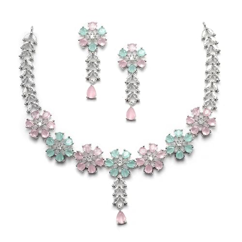 ZENEME Rhodium-Plated Silver Toned Star Shaped American Diamond S...