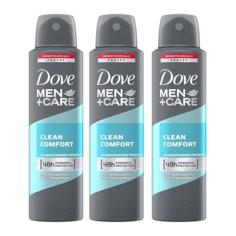 Dove Men+Care Antiperspirant Dry Spray Deodorant for Men Clean Comfort 48 Hour Sweat and Body Odor Protection 3.8 oz 3 Count Cover