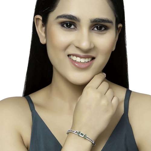 Image of ZENEME Rhodium-Plated American Diamond Studded Flower Patterned Kada Bracelet For Girls and Women