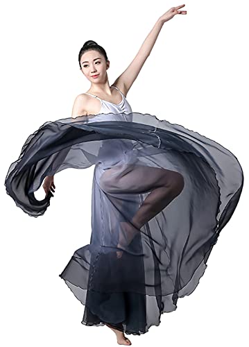 Paotit Women's Lyrical Dance Skirt Long Sheer Swing Wrap Skirt Modern Ballet Costumes For Performance 07-Black #TOP2