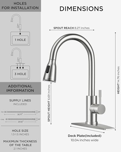 Image of FORIOUS LED Kitchen Faucet with Pull Down Sprayer, Brushed Nicke Single Handle Stainless Steel Traditional Sink Faucets with LED Light Sprayer Head, Suitable for Farmhouse Laundry Camper Rv Bar