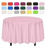 SietDESEO 2 Pack Light Pink Tablecloth Round 84 x 84 Plastic Table Cover Waterproof Pink Table Cloth Disposable for Wedding Birthday Baby Shower Party Picnic Circle Tablecloth