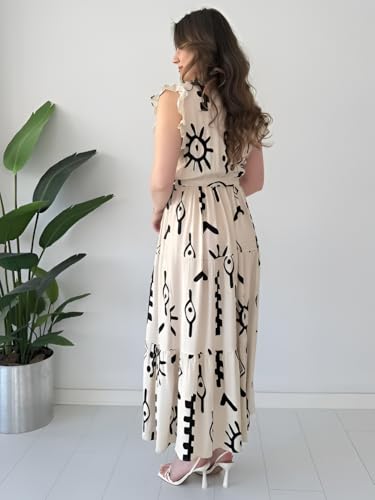 Image of KZULLY | Dress for Women | Feminine Cross Tie Long | Soft Frill Arm Detail Look | Stylish Allover Print Wear