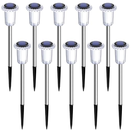 DenicMic Solar Lights Outdoor 10 Pack Waterproof 6000K Cold White LED Stainless Steel Stake Outside Lights for Yard Pathway Garden Driveway Walkway Landscape Path Lighting by DenicMic - Image 8