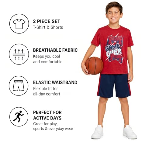 Image of Pro Athlete Active Boys Short Sets - 2 Piece Performance Crewneck Short Sleeve T-Shirt and Shorts Boys Athletic Sets (8-16)