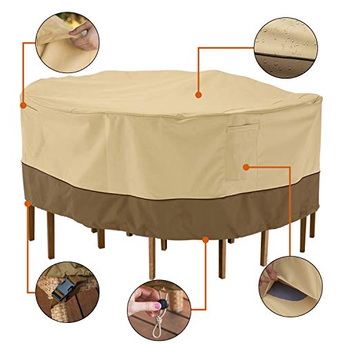 Classic Accessories Veranda wasserabweisende Abdeckung für rundes Gartentisch & Stühle-Set, Pebble/Bark/Earth (238cm… – Bild 4