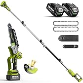 Supstable 2-en-1 Mini Tronconneuse Télescopique & Elagueuse sur Perche 8 Pouces, Extension jusqu'à 4,8 m, Tronconneuse a Batterie 8000 mAh, Système D'huile Automatique, pour Branches et Jardin