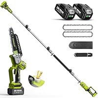 Supstable Akku Hochentaster 8000mAh & 8 Zoll Mini Kettensäge mit Akku 2 in 1, Max Reichweite bis 4,8M, Teleskop Astsäge mit 180 Schwenkbarem Motorkopf, inkl. 2 Akkus, Ladegerät und 2 Ersatzketten