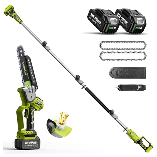 Supstable Mini Motosega a Batteria Telescopica 8000 mAh, 8 Pollici Motoseghe con Asta 4,8m, Potacorte Elettrico Brushless con Manico Telescopico, Velocità Catena 10m/s, Sega per il Taglio del Giardini