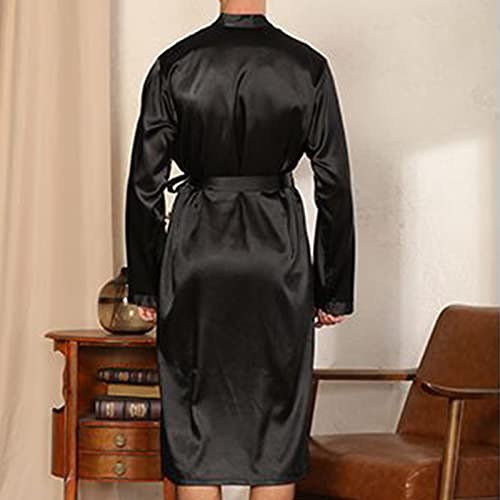 Men's Satin Kimono Robes Long Sleeve Long Spa Bathrobes Lightweight Comfy Luxurious Silk Loungewear With Pockets2