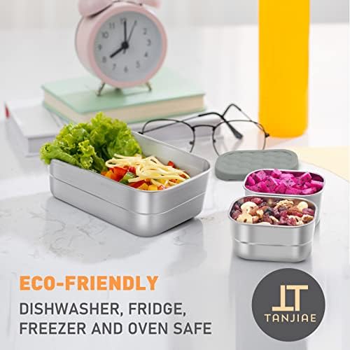 3 CUP+1 CUP Stainless Steel Lunch Snack Containers Set | Leak Proof 304 Stainless Steel Food Containers with Silicone Lids - Perfect Metal Lunch Box for School and Daycare (25oz+8oz*2) - Thumbnail 5