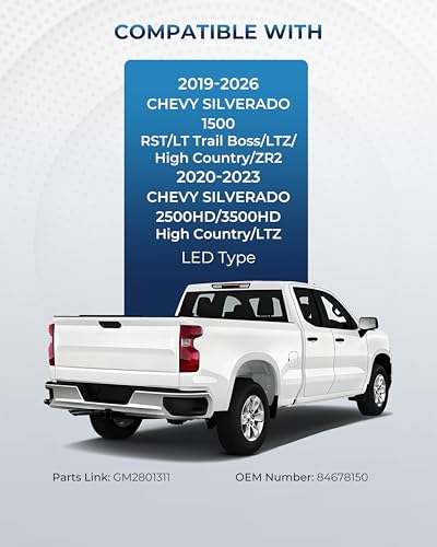 Image of LED Tail Lights Compatible with 2019-2026 Chevy Silverado 1500 RST /LT Trail Boss /LTZ /High Country /ZR2 2020-2023 Chevy Silverado 2500HD /3500HD High Country /LTZ Right Passenger Side GM2801311 84678150