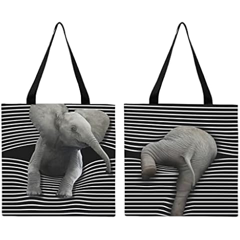 Ynbuyouzhong Canvas Tote Bag Elephants Break Out Large Shoulder Bag Casual Reusable Handbag White One Size Cover