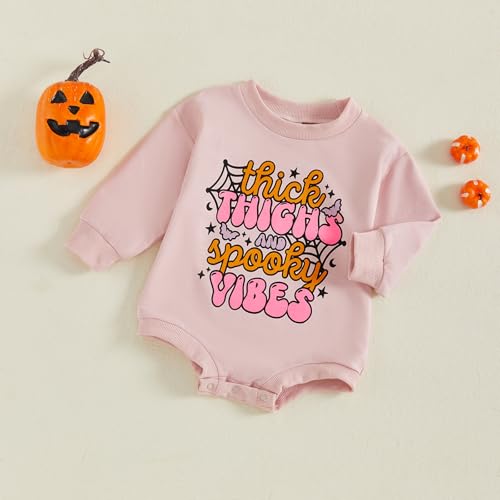 Newborn Baby Boy Girl Halloween Outfit Thick Thighs and Spooky Vibes Bodysuit Pumpkin Sweatshirt Romper3