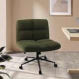 Oikiture Boucle Armless Office Chair with Mid Back and Wide Seat 360 Degree Rotatable Cross Chair Green