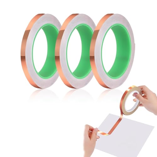 EOUIAV 3 Rollen Kupferband Selbstklebend, 20m x 5mm Kupferfolie Klebeband Leitfähig Copper Foil Tape, Kupferfolienband für EMI Abschirmung, Schneckenschutz, Elektro Reparatur, Löten, Basteln
