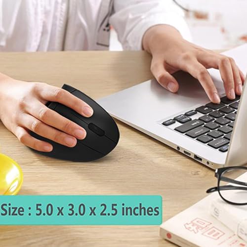 Image of MICROWARE Ergonomic Mouse; Vertical Wireless Mouse - Rechargeable 2.4GHz Optical Vertical Mice : 3 Adjustable DPI 800 /1200 /1600 Levels 6 Buttons; for Laptop; PC; Computer; Desktop; Black