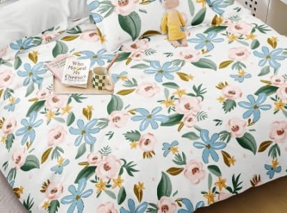 Image of TIB The Intellect Bazaar Glace Cotton Elastic Fitted Bedsheets King Size | Bedsheet for Double Bed with 2 Pillow Covers (72 inch x 78 inch or 182 x 152 cm) M-Floral Design
