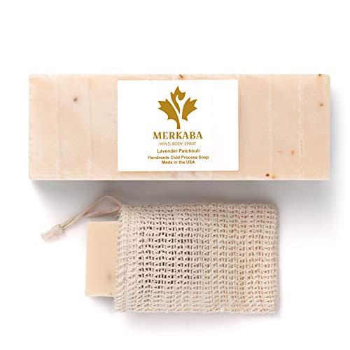 Merkaba Lavender Patchouli Organic Soap Bars - Natural Bar Soap for Women & Men, Artisan Face & Body Soap, Handmade Soap with Shea Butter & Essential Oils - Luxury Gift Soap Set, 10 Bars & Soap Saver