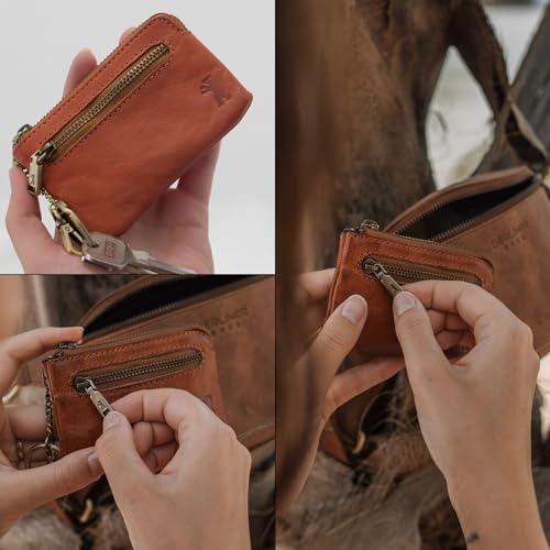 Berliner Bags Vintage Geldbörse Eli, Kleines Portmonee aus Leder mit Schlüsselanhänger, Schlüsseltasche für Damen und Herren - Braun