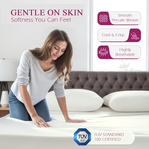 Image of Trance Home Linen 300 TC Bamboo Fitted Queen Size Bedsheet | Soft, Breathable & Eco-Friendly Bedsheet with 2 Pillow Cover - (78 x 60 inch, Off White)