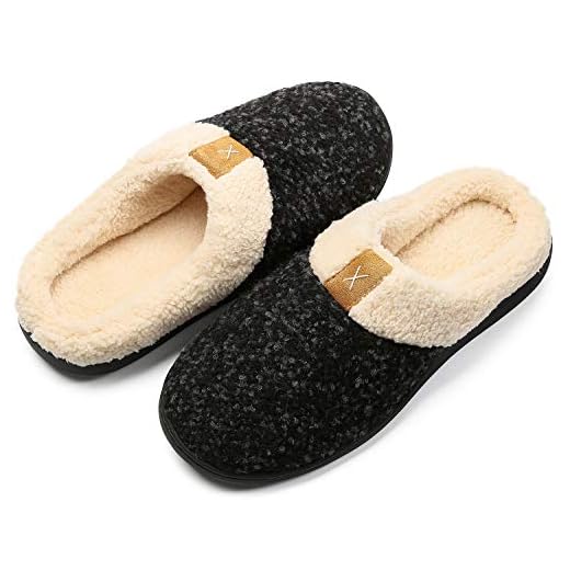 Zapatillas de Estar por casa Mujer Hombre Espuma de Memoria Invierno Interior Pantuflas Caliente Forro Ultraligero Cómodo y Antideslizante,Negro,44/45 EU(300MM)