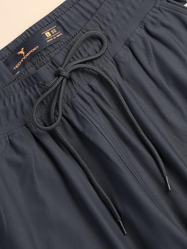 Image of TECHNOSPORT Men's Solid Slim Fit Sports Cargo Joggers DURACOOL+ Quick Dry Breathable Moisture Wicking Stretch Gym Track Pants Running Training Fitness Activewear