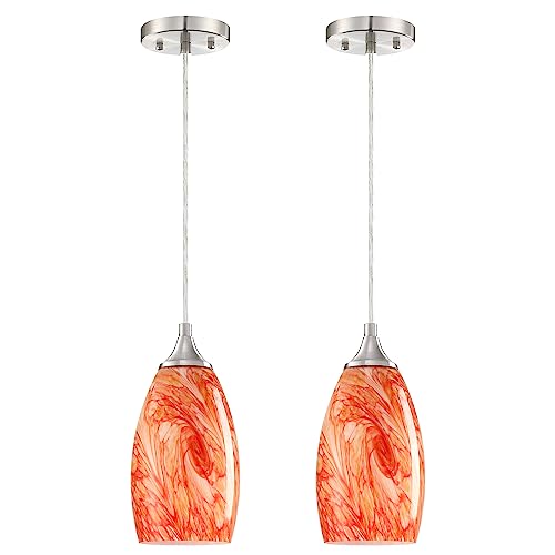 Glass Pendant Light Fixtures 2 Pack Mini Hanging Kitchen Island Lighting Shade Farmhouse Hand Blow Lighting Fixture for Ceiling at Bar Dining Room Over Sink