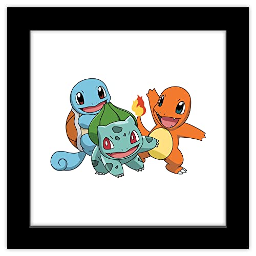 Gallery Pops Pokemon - Bulbasaur, Charmander, Squirtle Wall Art, Black Framed Version, 12'' x 12''