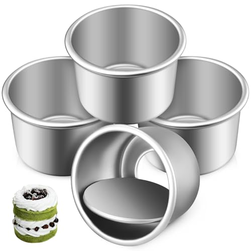 Homoyoyo 4Pcs Cake Pan Round Bakeware, Small Cake Pans Mini Cheesecake Pans Removable Bottom for Mini Cake Pizza Bread