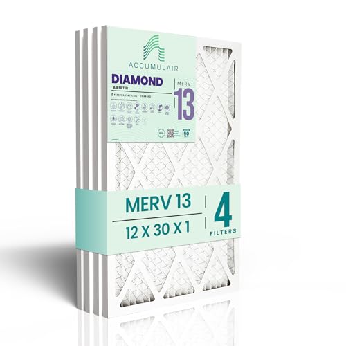 Accumulair Diamond 12x30x1 MERV 13 HVAC Air Filter (4-Pack) | Replacement Air Filter for AC and Furnace | Made in USA | Actual Size 11.75 x 29.75 x 0.75