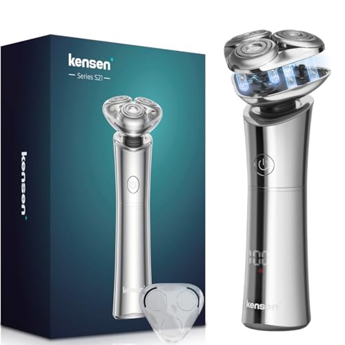 Maquina de Afeitar Hombre, KENSEN Afeitadora Electrica Hombre IPX7 Impermeable en Seco y Húmedo, con Cabezal de succión Magnética, Pantalla LED, Shaver de Viaje, Type-C (Gris)
