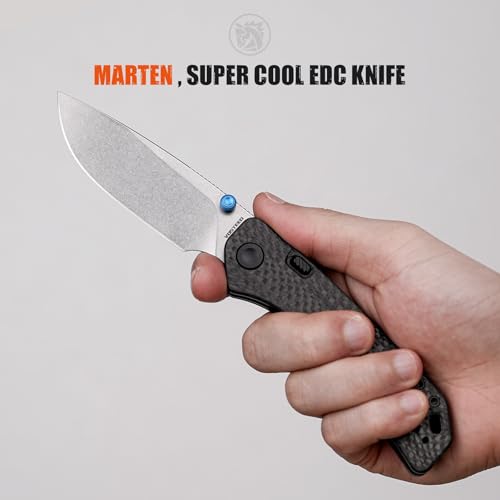 Image of Vosteed Marten EDC Folding Pocket Knife - 3.30 inch 154CM Stonewash Blade - Top Liner Lock, Black Carbon Fiber Handle - Camping, Hiking Knives - A1611